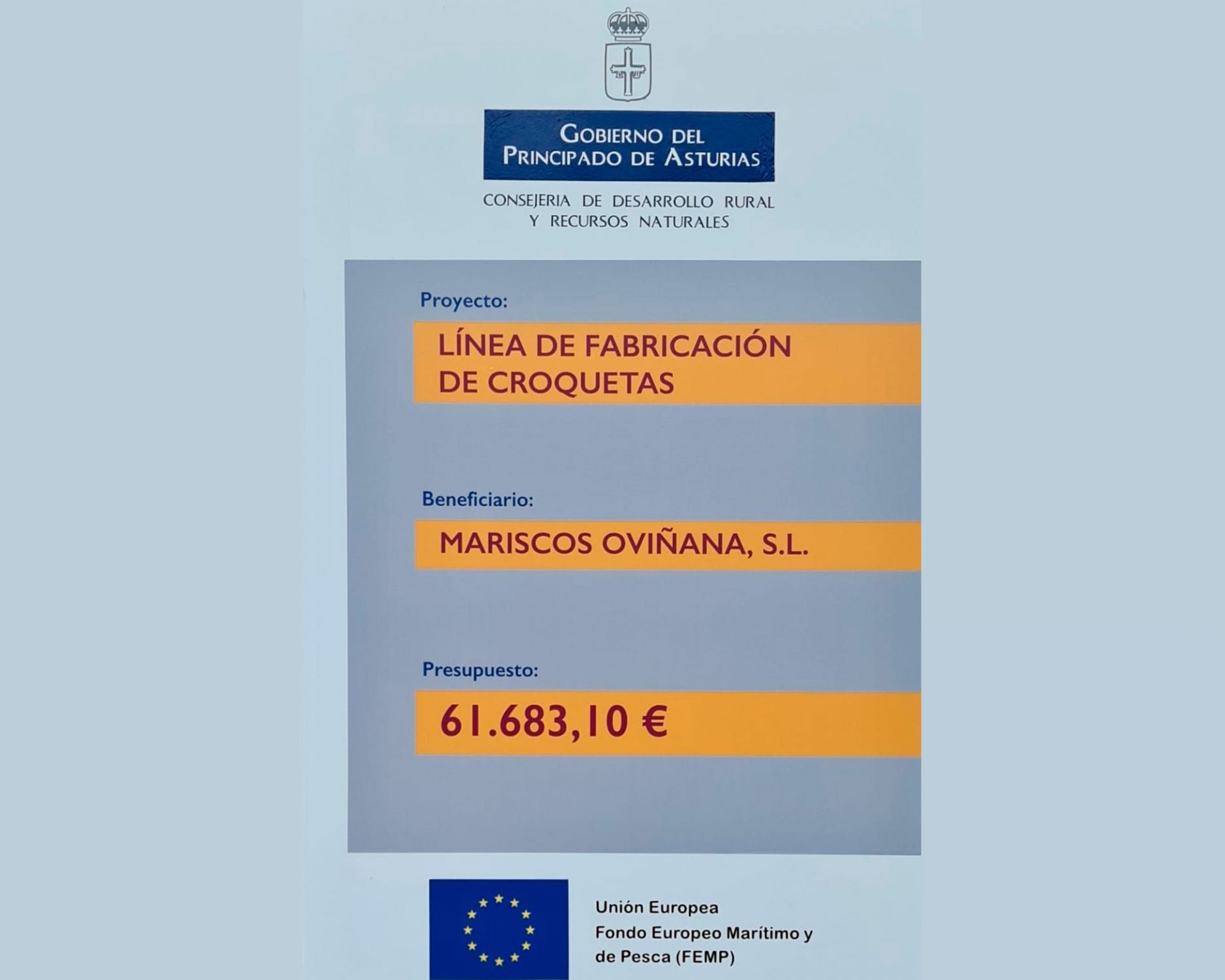 Subvención Línea fabricación de croquetas Gobierno del Principado de Asturias